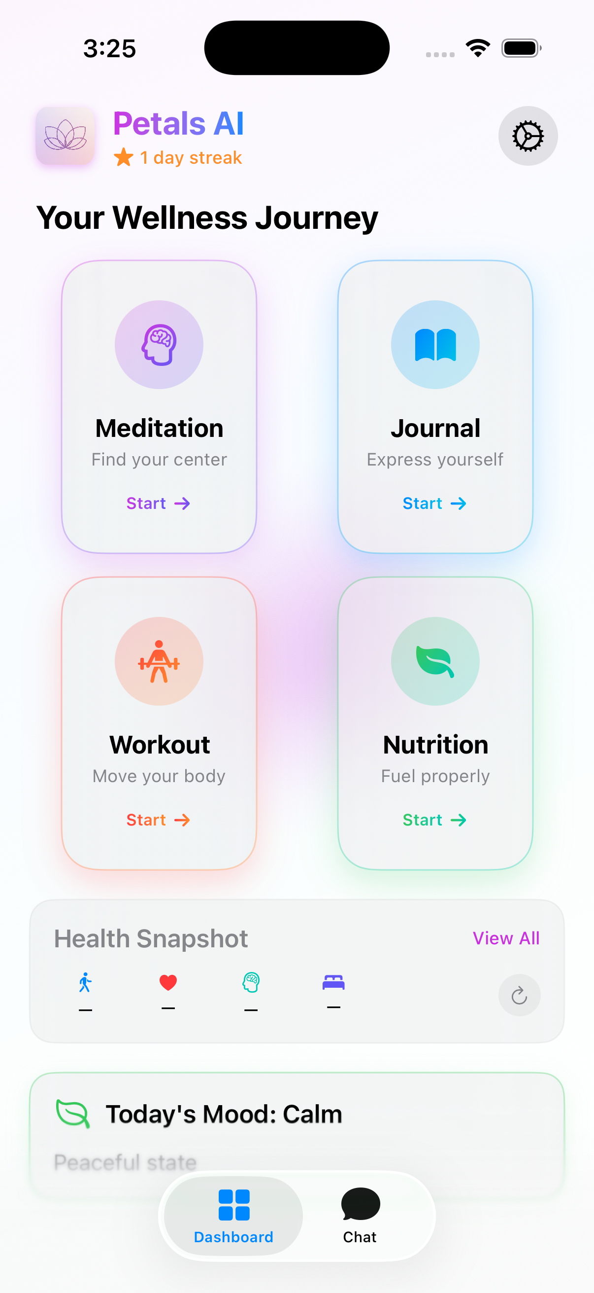 Petals AI App - Home Page Interface